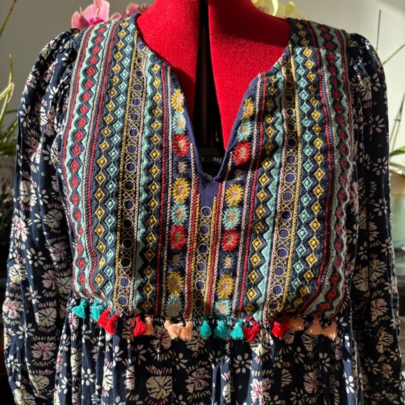 Ladies Umgee Medium tunic dress multi coloured embroidery tassels travel boho - Picture 2 of 12